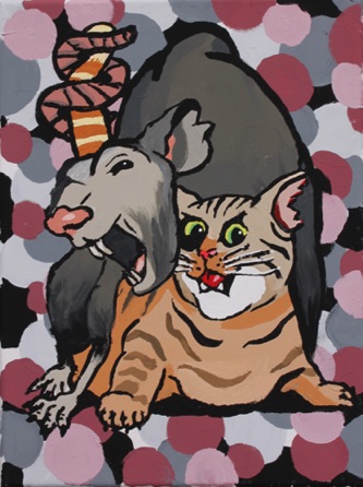 Sewer Rat Fucks Alley Cat
acrylic gouache on canvas 12"x18"
$250